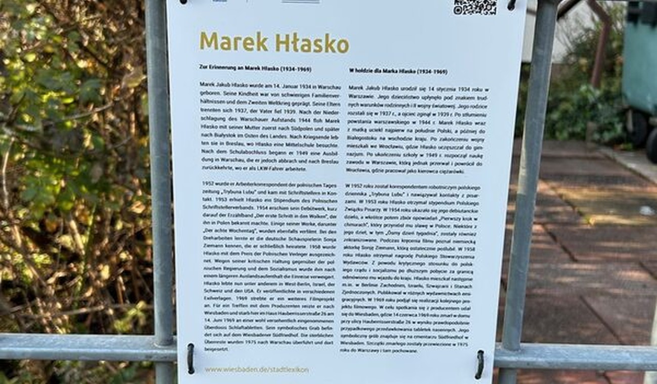 Wiesbaden bringt Gedenktafel für den polnischen Schriftsteller Marek Hłasko an